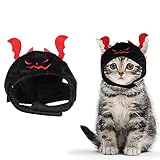 ALIBBON Cat Halloween Devil Costume Dog Halloween Devil Hat Pet Headdress for Halloween Party Adjustable Devil Cap Black Devil Hat Dress Up for Puppy Kitty Halloween Cosplay Costume