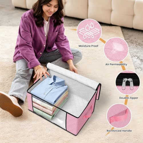 Image of Fab totes 35L Closet Organizers and Storage, Foldable Under Bed Storage Containers, Storage bags for Organizing Bedroom, Closet, Clothing,Organization with Handle (3 Pack,Pink)