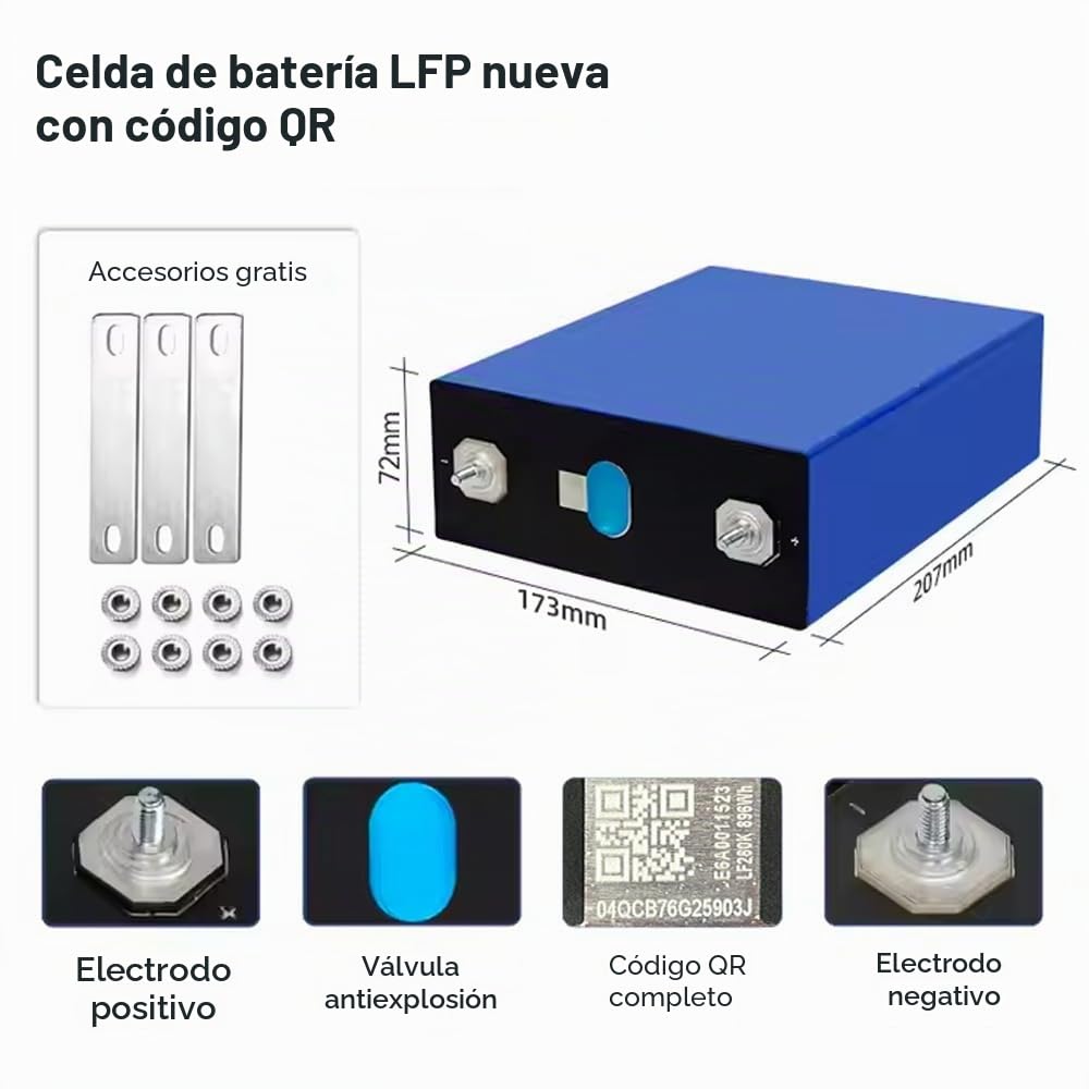 8 unidades 3,2 V 310 Ah 320 Ah Celda de batería LiFePO4 Ión de litio prismático 11000 ciclos para paquete sistema de almacenamiento solar híbrido red 12 V 24 V 48 V