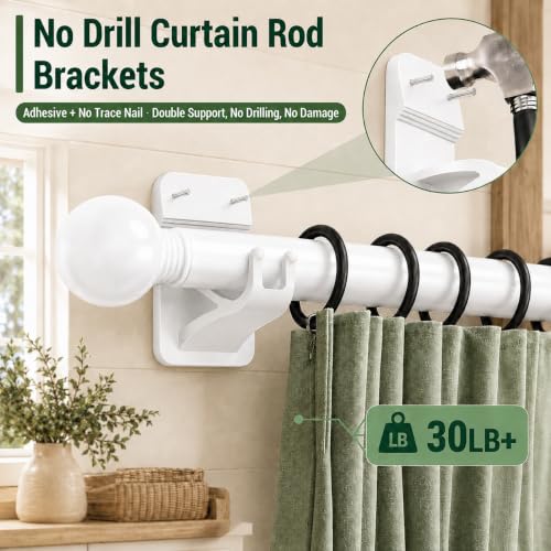 No Drill Curtain Rod Brackets, 16-Pack Adhesive Hooks with Invisible Nails by Xemichy - Used condition - Image 4