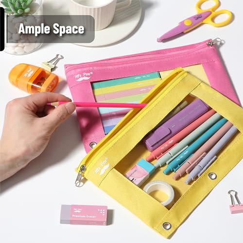 Image of Mr. Pen- Pencil Pouch for 3 Ring Binder, 2 Pack, 10 inchx6.75 inch, Smooth Zipper | Clear Window, Large Capacity Pencil Case with 3 Reinforced Grommets for School, Office, Supplies Storage | Clear Window, Large Capacity Pencil Case with 3 Reinforced Grommets for School, Office, Supplies Storage