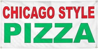 Vinyl Banner Multiple Sizes Chicago Style Pizza Red Green Food Bar Restaurant Truck Restaurant & Food Outdoor Weatherproof Industrial Yard Signs 4 Grommets 12x30Inches