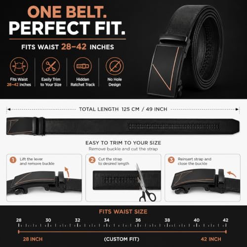 Image of Men's Auto Lock Belt with elegant design | Premium Vegan Leather | Adjustable Ratchet Belt | No Hole Design | Perfect Fit Waist 28-42 Inches for Office