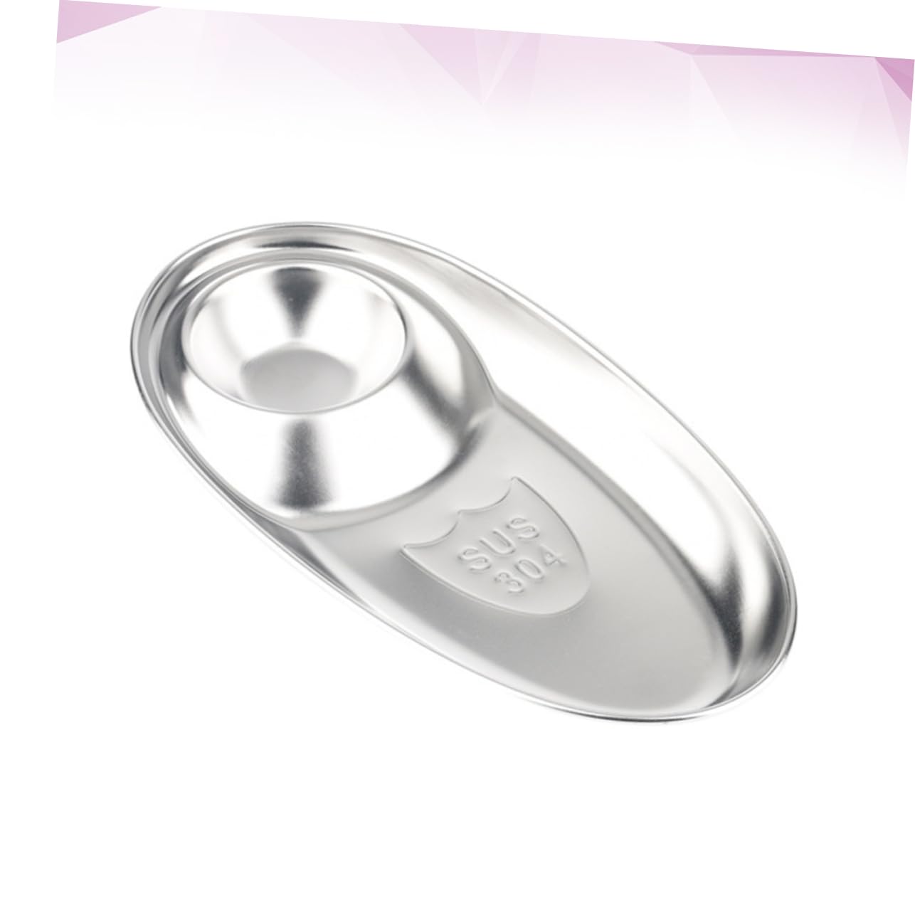 PRETYZOOM 1Pc Double Compartment Stainless Steel Sauce Dish Oval Food Sauce Dish for Dipping Sauces Like Ketchup and Mustard Seasoning Dish for Appetizers and Condiments