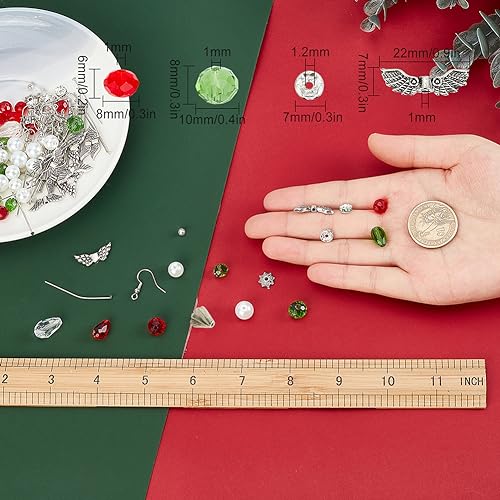 SUNNYCLUE 1 Box DIY 10 works Christmas Charms Earring Making Kit Angel Beads for Jewelry Making Snow Flower Angel Wings Beads Faceted Bicone Crystal Glass Jump Rings Earrings Hooks Adult Women - Image 3