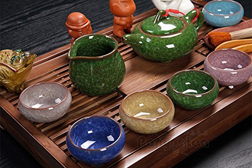 ufengkeExquisite Ceramic Porcelain Kungfu Tea Cup Set with Lid and Wooden Tea Tray-A