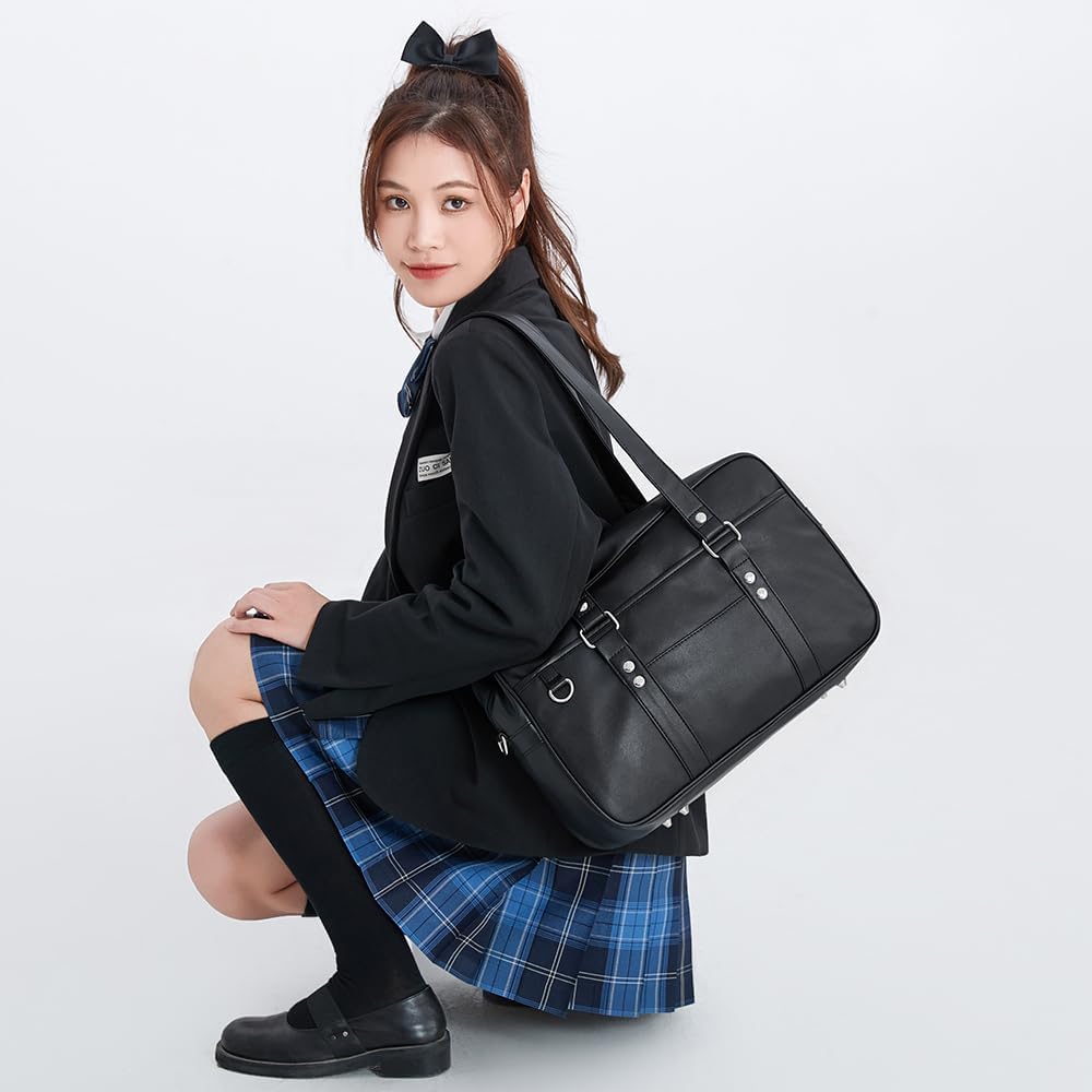 [CHUULII] スクールバッグ スクバ 合皮 女子 高校生 学生 JK 制服 通学 通塾 ボスドンバッグ 大容量 肩紐長い