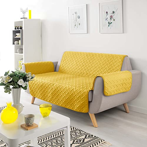 Protector de colchón de 279 x 179 cm microfibra lisa color amarillo 4
