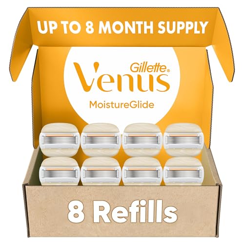 Gillette Venus Moistureglide Women's Razor Refills, 8 Refill Cartridges, Fits Venus Reusable Razor Handles, 5-Bladed Razor Blades with Built-in Shave Gel Bars, Women's Razor - image 1