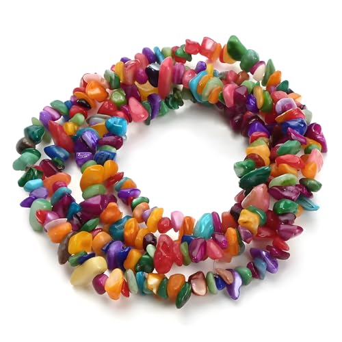 Image of 5-8mm Muliticolor Shell Chips Natural Chip Stone Beads for Jewelry Making | Semi Precious, Loose Gemstone, Healing Crystal, Rocks, 230Pcs Strand, Drilled, DIY Bracelets Necklaces Earrings Crafts Supply