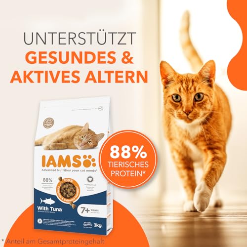 IAMS Senior Katzenfutter trocken mit Thunisch - Trockenfutter für ältere Katzen ab 7 Jahren, 3 kg