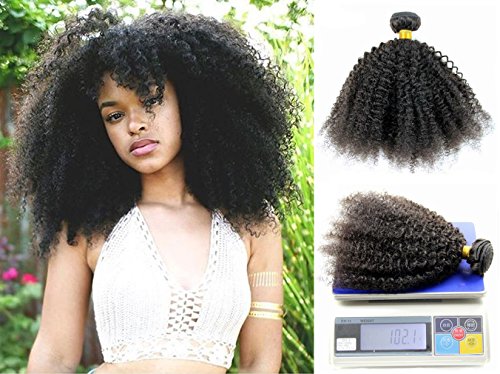 8" Short Afro Kinky Curly Human Hair Weave 1 Bundle 7A Unprocessed Virgin Brazilian Curly Hair Extension Weft Black for African American 100 Grams (Natural Color)