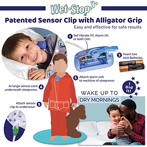 Image of Wet-Stop 3 Blue Bedwetting Enuresis Alarm with Loud Sound and Strong Vibration for Boys or Girls, Proven Solution for Bedwetters