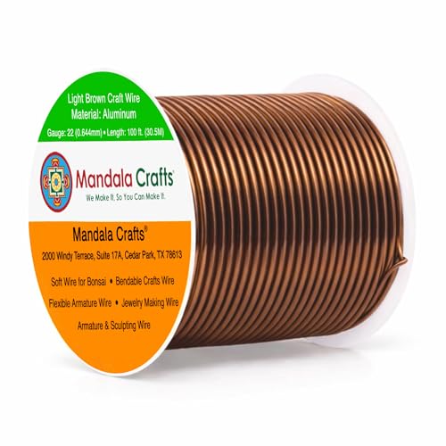 Image of Mandala Crafts 22 Gauge Anodized Aluminum Craft Wire for Jewelry Making - 100 FT Colored Flexible Light Brown Wire - Bendable for Bonsai Armature Crafting Sculpting