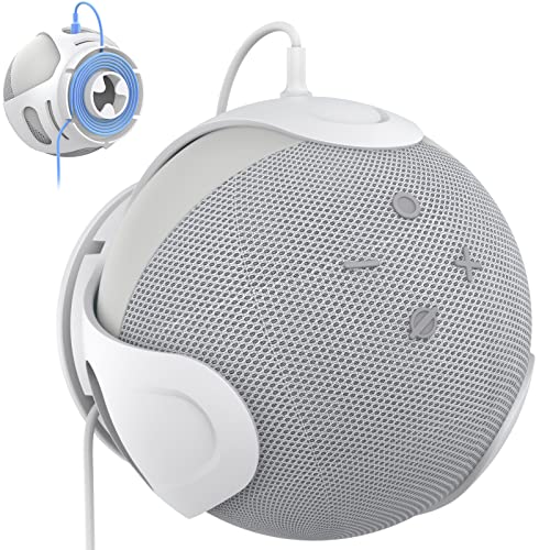 Support Echo Dot 4 fixe et stable, accessoire bureau blanc pour enceinte sans percer