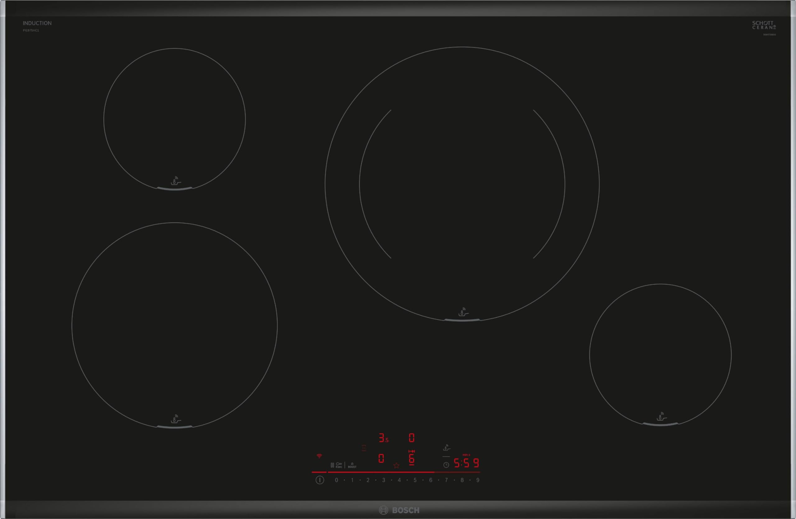 Bosch - Placa de Inducción, 80 cm, Serie 6, 4 Zonas de Cocción, PerfectFry Plus, Home Connect, Negro, PIE875HC1E