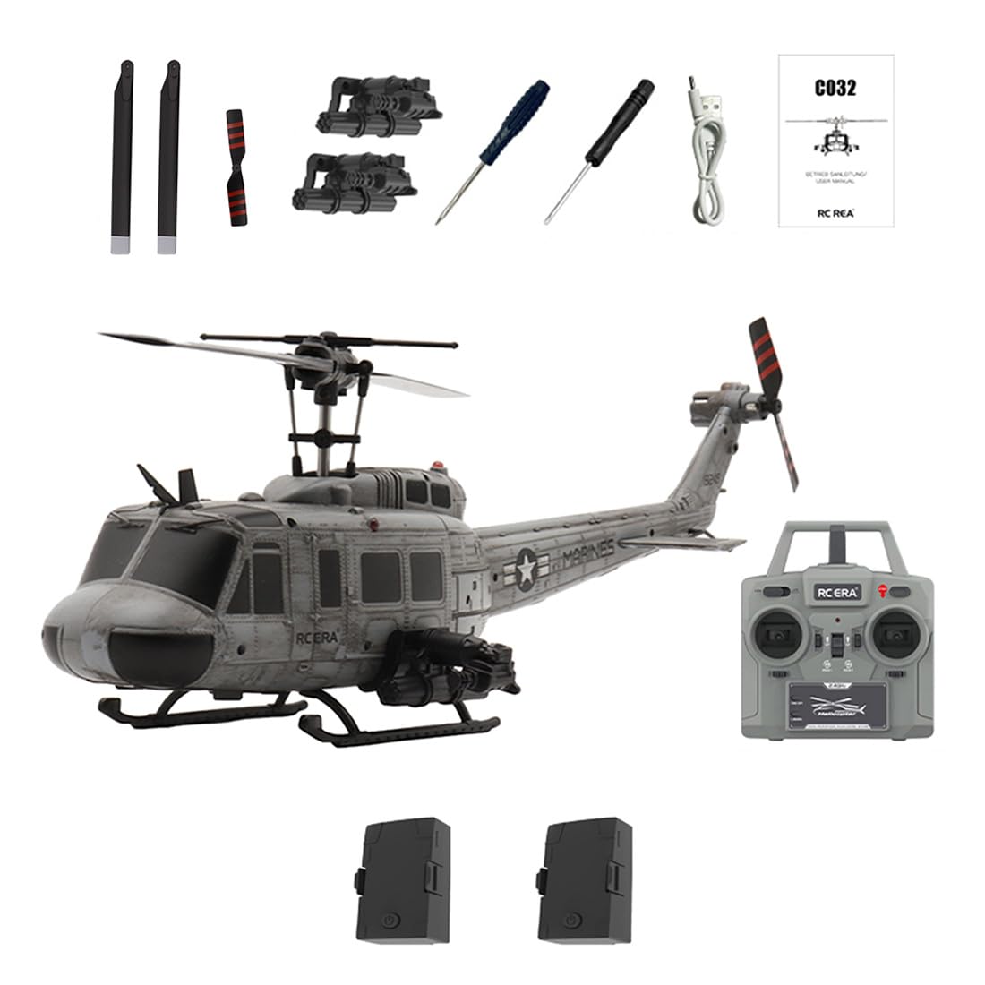 Stylomira C032 UH-1 Huey RC Helicopter with One-Key Takoff/Landing, 1/48 Scale 6CH Gyro Stabilized One-Key Inverted Flight RC Helicopter with Auto Hover & Optical Flow Positioning for Enthusiasts