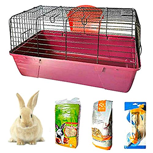 DZL- Jaula para Conejos/cobayas Cierre de Seguridad Jaula casa para Animales pequeños Jaula Conejos con Comida/Heno/Bebedero/alimentador (Aleatorio)