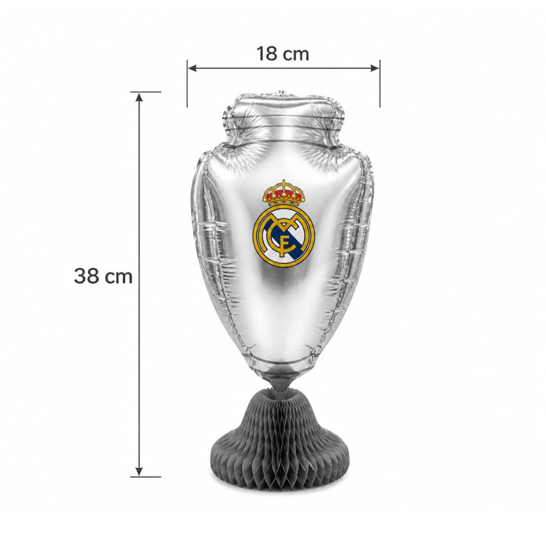 Decoracion de Cumpleaños Real Madrid, 75 Piezas con Plato, Vaso, Mantel, Servilleta, Cubiertos, Globo, Accesorios y Guirnalda, Decoracion Temática Oficial para Fiestas y Comuniones