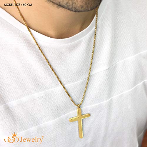 Collier pendentif croix acier inoxydable brossé élégant maille ajustable