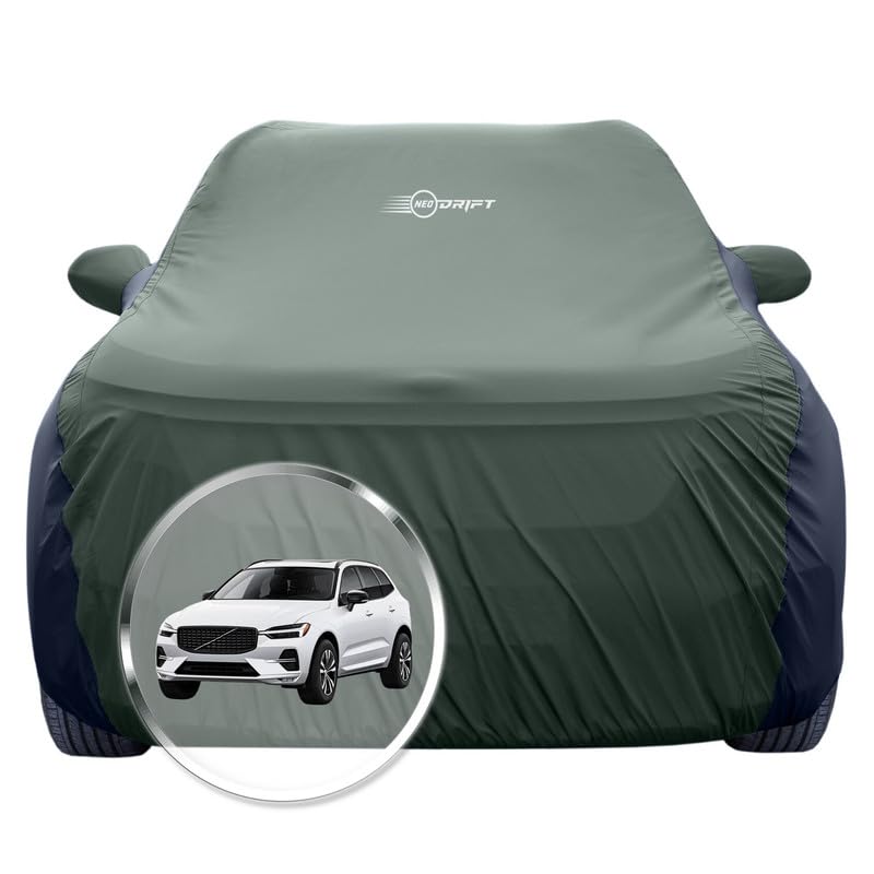 Image of NEODRIFT 'SuperTech' Car Cover for Volvo XC 60 (100% Water-Resistant, All Weather Protection, Tailored Fit, Multi-Layered & Breathable Fabric) (Colour: L.Green+Black)