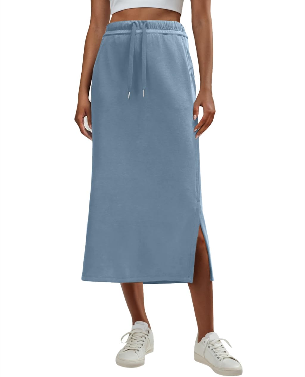 Lepunuo Women's High Waisted Sweat Maxi Skirt with Pockets Slit