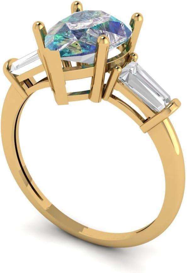 Clara Pucci 14K Solid Gold Engagement Ring for Women | 2.5 cttw Blue Moissanite Pear Cut Three-Stone | Real Yellow Gold Wedding Ring - Image 2