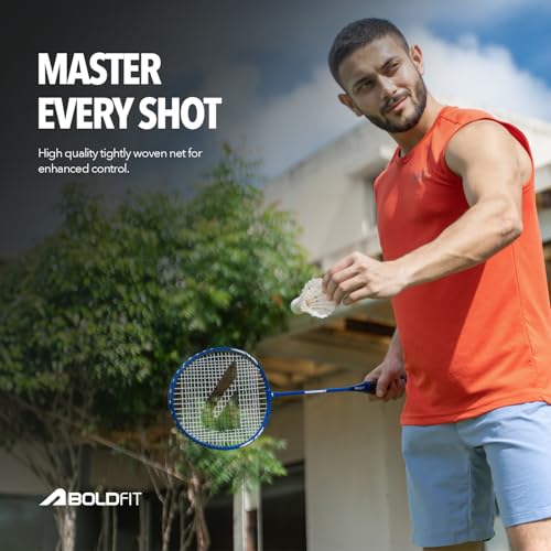 Image of Boldfit Badminton Rackets for Beginners, Adults Aluminium Shuttle Bat with Full Cover Bag Badminton Racket for Practice & Match Lightweight Badminton Racquet with Grip Handle Shuttle Racket - Blue