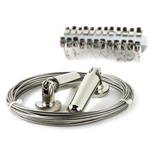 Wallniture Curtain Drape Wire Rod Set with 24 Clips Multi-Purpose Set Hang Photos