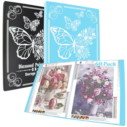 Image of ZYNERY 2 Pack A3 Diamond Painting Storage Book, 60 Pages Art Portfolio Diamond Art Storage Large Folder - Suitable for 12x16 inch Diamond Painting (Blue + Black)