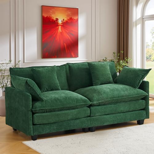77″ Cloud Chenille Sofa Set with Pillows, Deep Seat Loveseat Couch for Apartments, Space Saving 2-Seater with Solid Wood Frame, Easy Assembly (1YR Guarantee)​