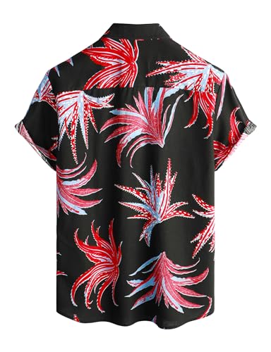 Mens Hawaiian Floral Cotton Linen Beach Shirt