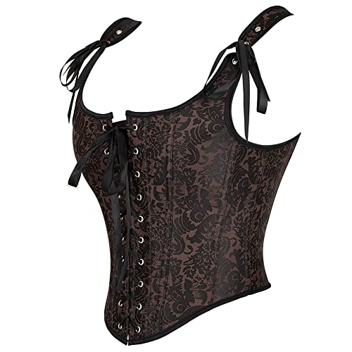 Image of Vintage-Renaissance-Corset-Top for Women-Gothic-Camisole-Overbust-Bustier | Retro floral renaissance corset bustier,women lace-up shapewear, for daily,cosplay, Halloween and themed costume