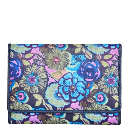 Hand Crafted Nylon Fabric Printed Trifold Wallet Card Holder – Women’s Organizer with Leather Trim