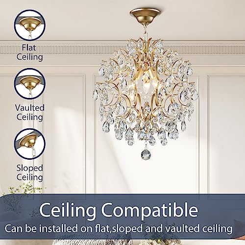 BESTIER Gold Modern Pendant Chandelier Crystal Raindrop Lighting Ceiling Light Fixture Lamp for Dining Room Bathroom Bedroom Livingroom 3 E14 Bulbs Required Diameter 40 cm Height 45 cm - Cosy Home Interiors BESTIER Gold Modern Pendant Chandelier Crystal Raindrop Lighting Ceiling Light Fixture Lamp for Dining Room Bathroom Bedroom Livingroom 3 E14 Bulbs Required Diameter 40 cm Height 45 cm - Image 6