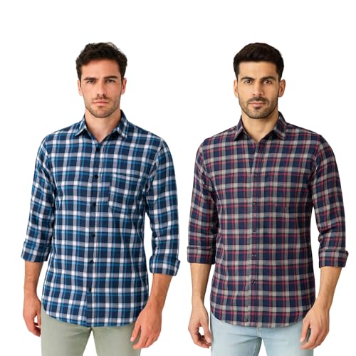 Image of Pack of 2 Men's Checkered Regular Fit Shirts | Full Sleeve Cotton Shirts for Men and Boys