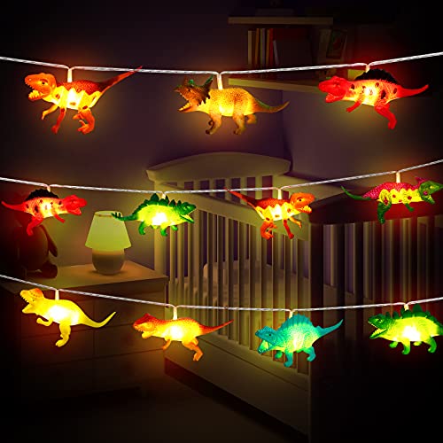 Riakrum LED Dinosaur String Lights Battery Operated Dinosaur Lights String Realistic Looking Dino Light for Boys Bedroom Decor Tent Garden Patio Decoration(9.8 Ft)