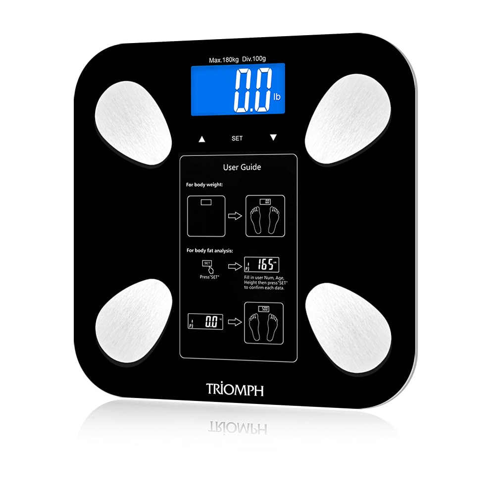 Body Fat Scale, Digital Bathroom Scale Body Composition Analyzer with Backlit LCD for Body Weight, Fat, Water, Muscle, BMI, Bone Mass and Calorie, 10 Users, 400 lbs Fat Loss Monitor, Black