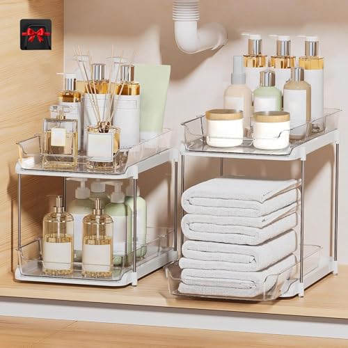 Bathroom Organizers And Storage &ndash; With Multipurpose Holder, 2 Sets of 2 Tiers Stackable Under Sink...