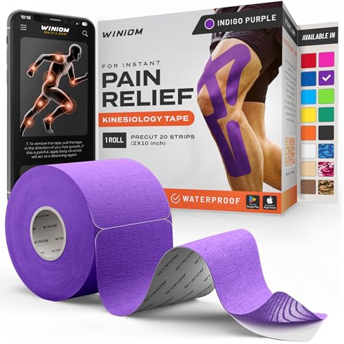 Kinesiology Tape-Incredible Support for Athletic Sports and Recovery + Free Taping Guide - Pre-Cut 2 inch 16.4 feet (Indigo Purple + Free Taping Guide, 1 Pack)