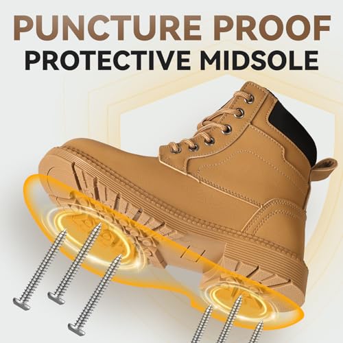 Image of ANGRYRAM Steel Toe Work Boots Waterproof & Slip Resistant for Men Women | ASTM Standard Safety Shoes, Width Option, Anti-puncture Midsole, Non-silp Rubber Outsole, Arch Support, For Work & Outdoors
