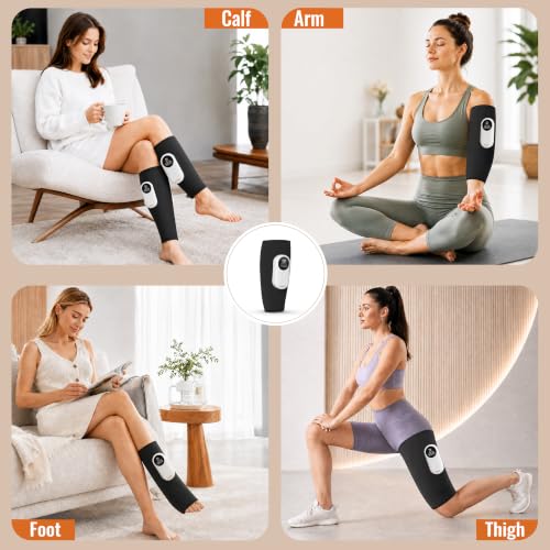 Image of enem Leg Massager for Pain Relief, Leg Massager, With 3 Massage Modes, 3 Intensity Levels & 3 Heating Modes, Calf Massager, With 1 Year Warranty, With Adjustable Leg Wraps for Muscle Relaxation, Pack of 2, Black