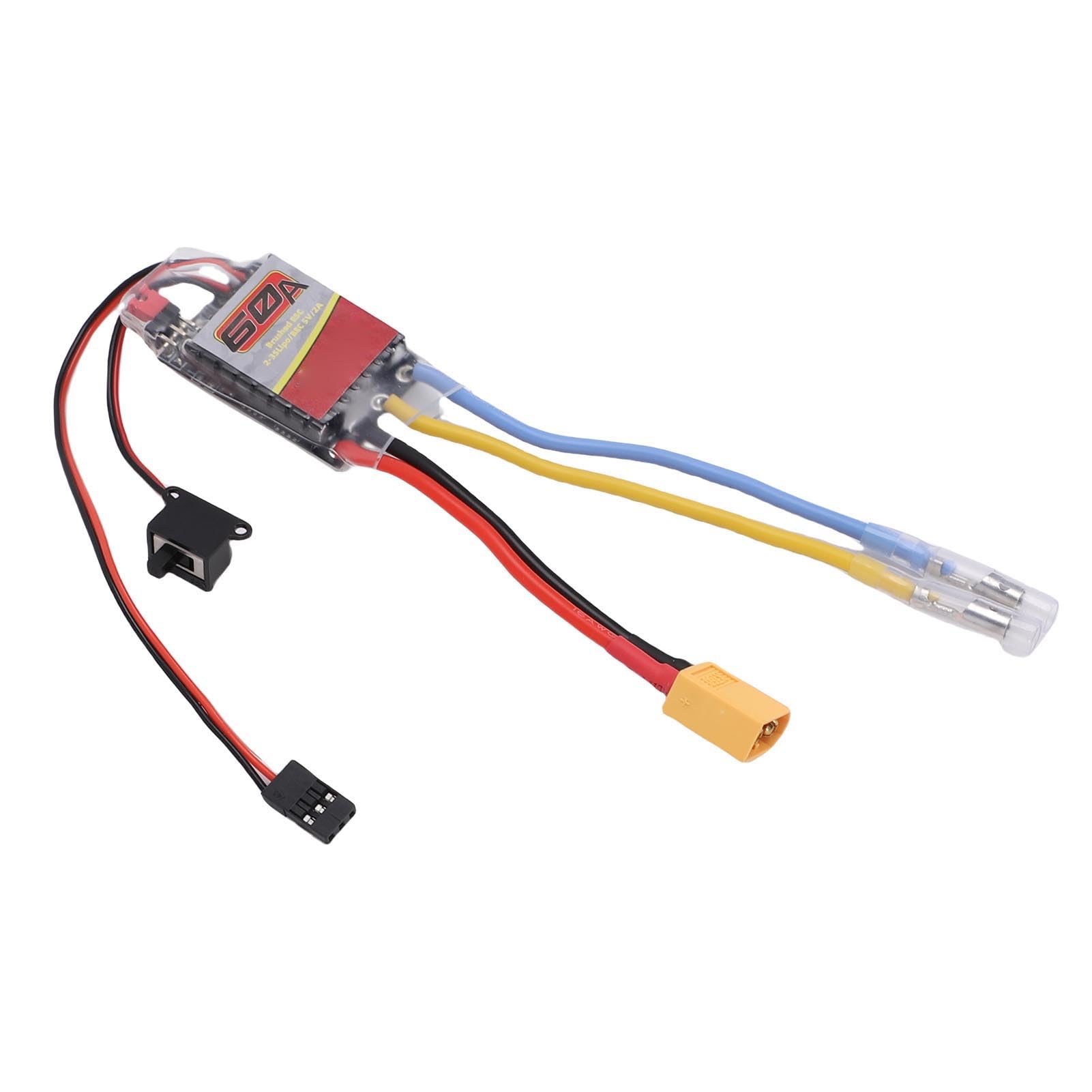 Drfeify RC Brushed ESC, 60A Electric Speed Controller with 2-3S Plug for 380 390 540 550 Brushed Motors & for 1/10 1/12 RC Vehicles