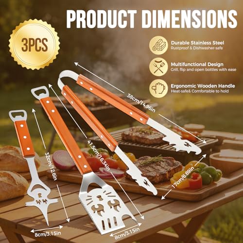Set de pince spatule et fourchette pour BBQ Yoassi en acier inox durable - 3