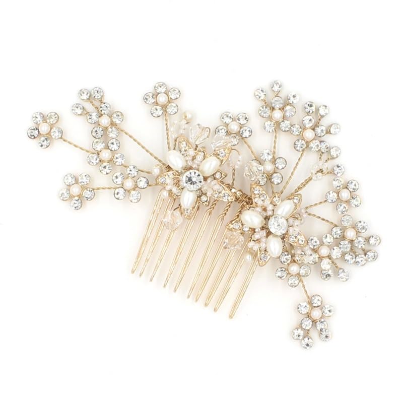 Alloy Handmade Bridal Rhinestone Flower Hair Comb image 2