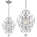 PAPAYA 2-Pack Chrome Crystal Chandeliers 11x15.8 Inch Adjustable Mini Pendant Lights Set with 39.4" Cord, Modern Iron Ceiling Fixtures for Bedroom Kitchen Island Kids' Rooms
