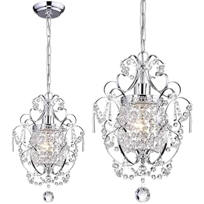 PAPAYA 2-Pack Chrome Crystal Chandeliers 11x15.8 Inch Adjustable Mini Pendant Lights Set with 39.4" Cord, Modern Iron Ceiling Fixtures for Bedroom Kitchen Island Kids' Rooms