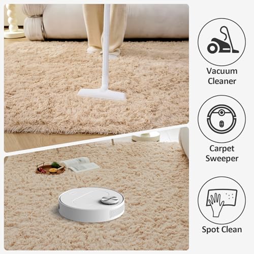 OMERAI Living Room Rugs Anti Slip Rug Fluffy Faux Fur Rug Bedroom Velvet Carpet Plush Shaggy Area Rug Modern Floor Mat for Home Decor (Beige,90x150cm) - Image 6