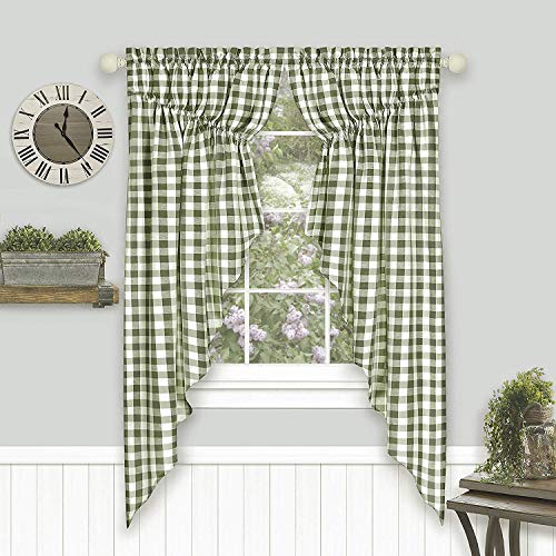 Woven Trends Farmhouse Curtains Kitchen Decor, Buffalo Plaid Gathered Swags,