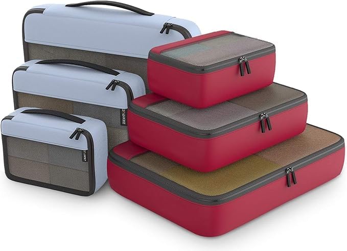 Packing Cubes Organizer Bags For Travel Accessories Packing Cube Compression 6 Set For Luggage Suitcase (Grey Red)